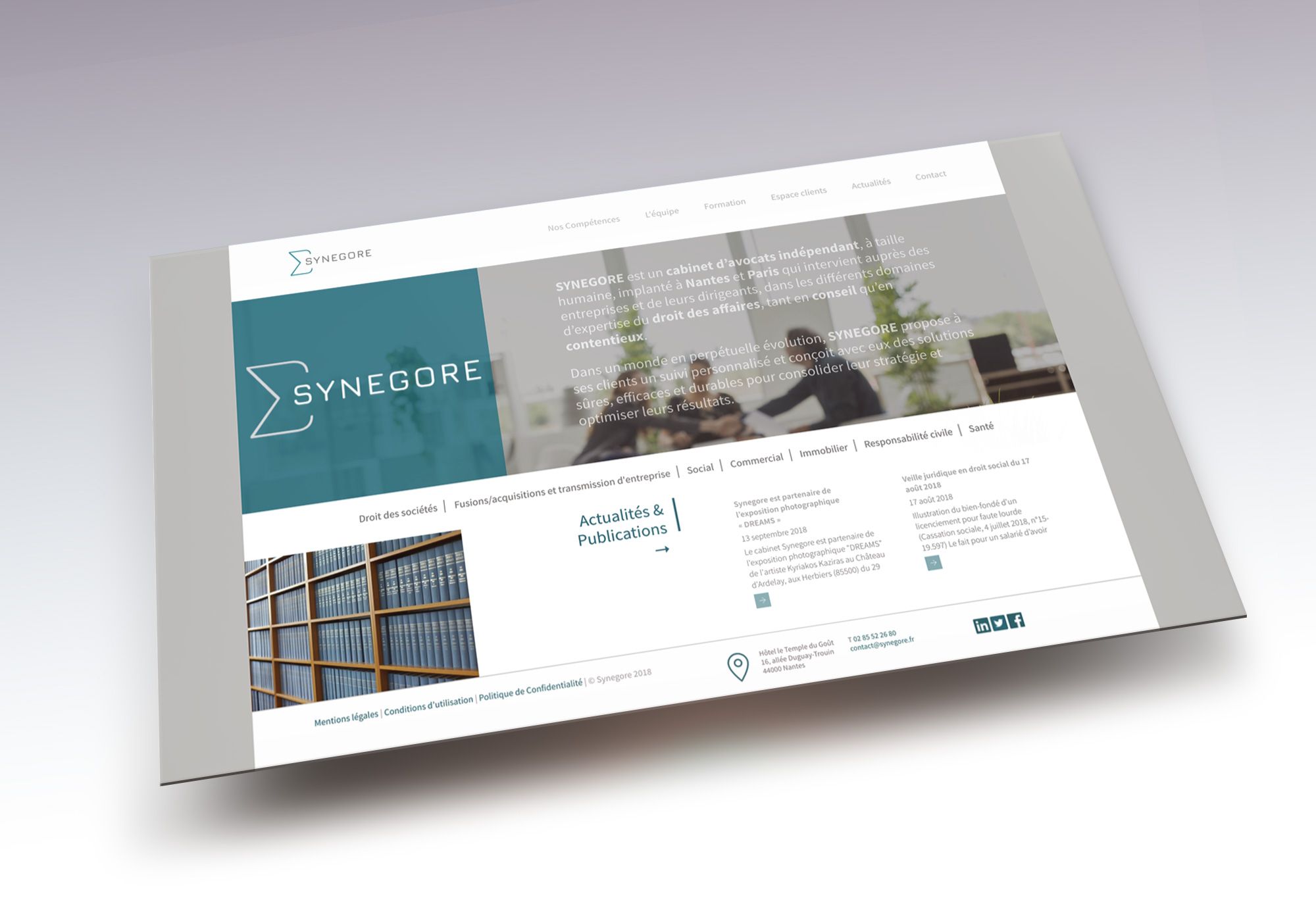 Site institutionnel du cabinet d'avocats Synegore à Nantes et à Paris, réalisé par la Manufacture Parisienne de Sites Internet